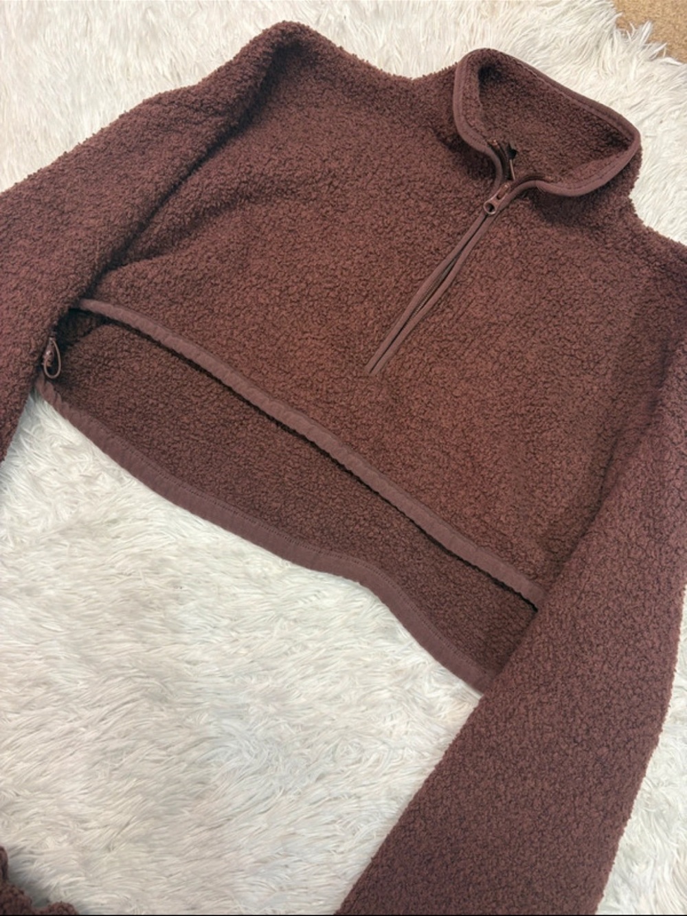 Skims Cozy Women's Sherpa Half-Zip Pullover Sweater - Brown